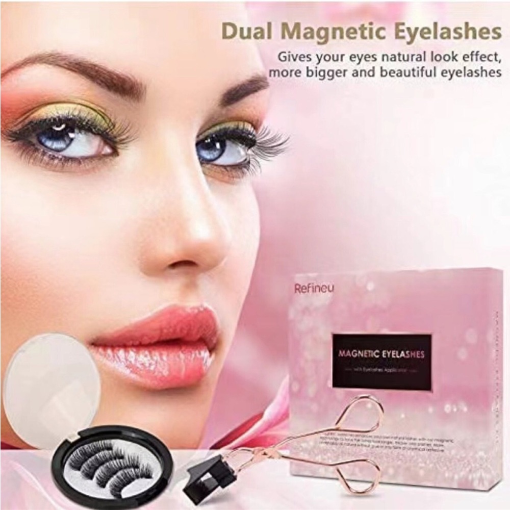 RF Refineu Dual Magnetic Eyelashes, No Eyeliner or Glue, Natural 3D False Lashes